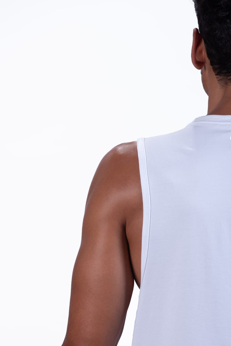 Roar Cuttoff White | Gym Apparel | Men's Gym Wear & Gym Clothing